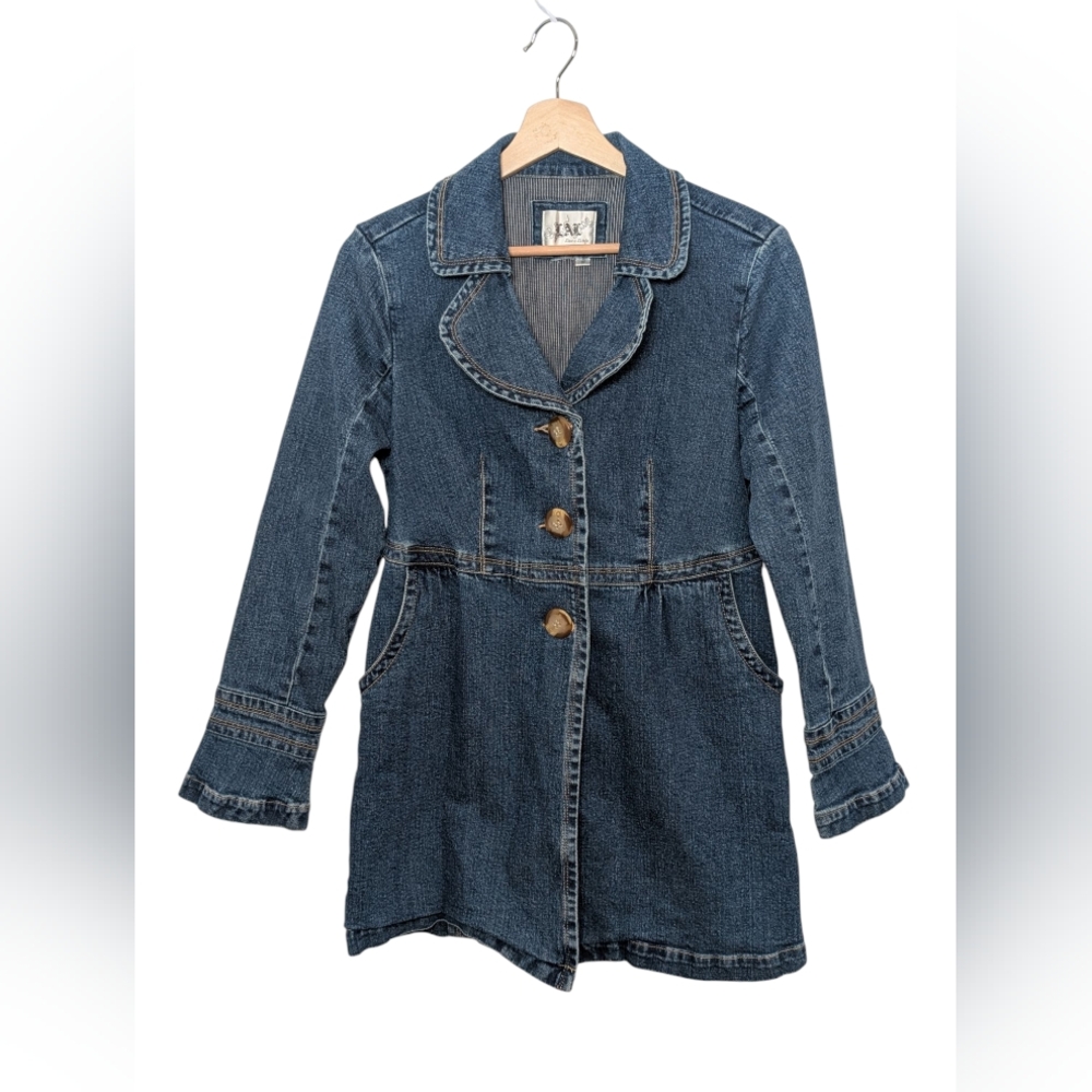 Live A Little Womens Small Denim Jacket Coat Button Front Dark Wash Stretch Y2k